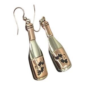 Far Fetched Wine Bottle Earrings Vine Design Cutout Sommelier Copper Alpaca
